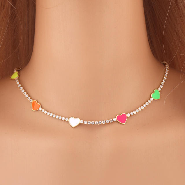 Color enamel heart tennis chain copper necklace lariet necklace