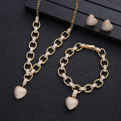 Luxury pave setting cubic zircon heart copper chain necklace bracelet