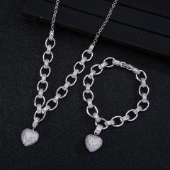 Luxury pave setting cubic zircon heart copper chain necklace bracelet