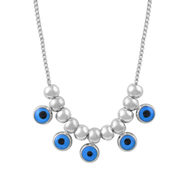 Boho blue eye evil eye bead stainless steel necklace