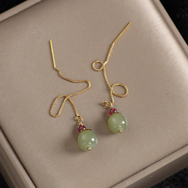 Chinese trend jade 925 sterling silver threader earrings