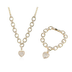 Luxury pave setting cubic zircon heart copper chain necklace bracelet