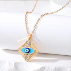 Vintage light blue evil eye alloy pendant necklace