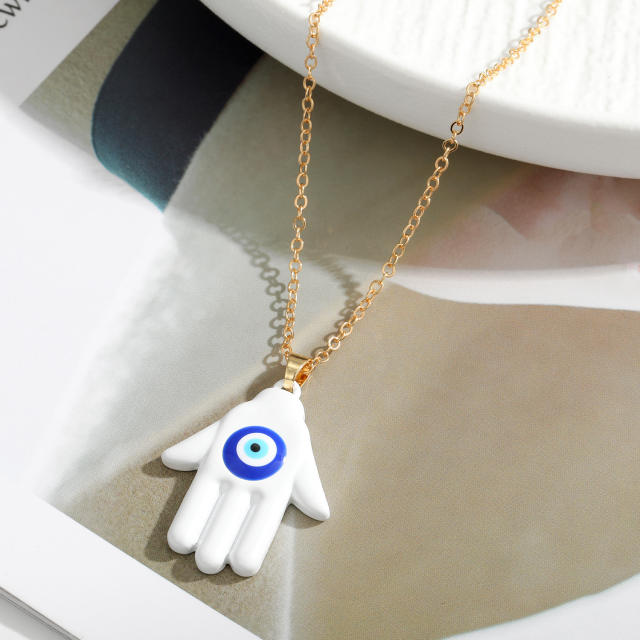 Color enamel alloy hasma pendant necklace