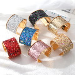 Personality colorful gliter wide bangle