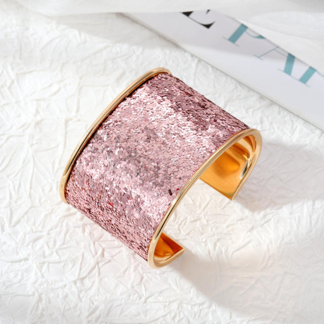 Personality colorful gliter wide bangle