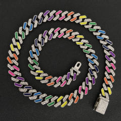 Hiphop colorful enamel alloy cuban chain necklace for men