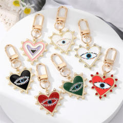 Hot sale color enamel heart evil eye keychain