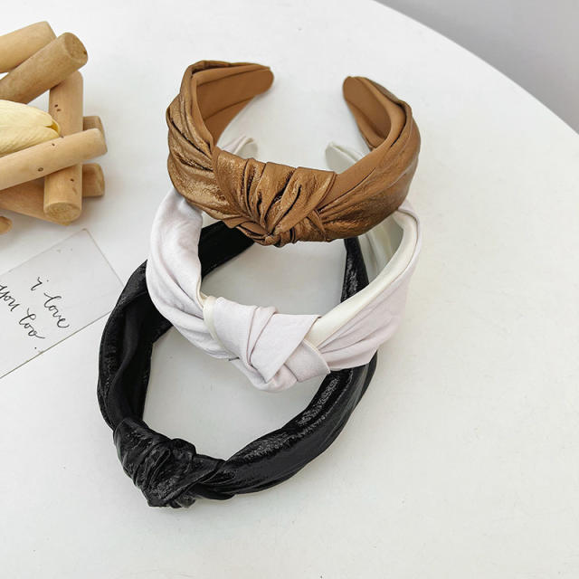 Plain color pu leather knotted headband