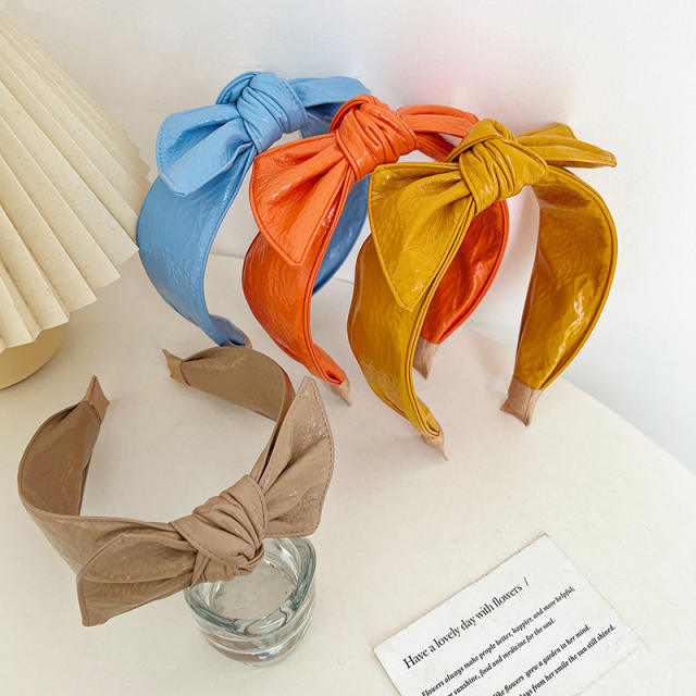 Korean fashion pu leather bow headband