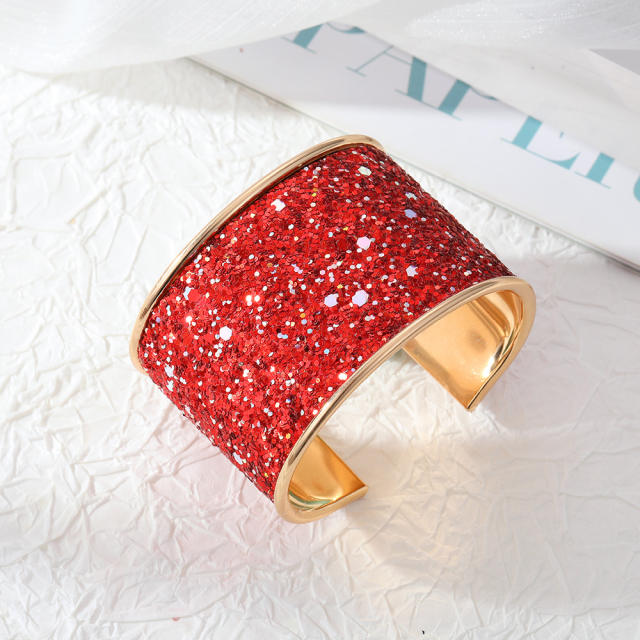 Personality colorful gliter wide bangle