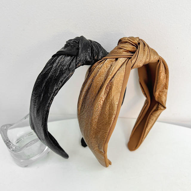 Plain color pu leather knotted headband