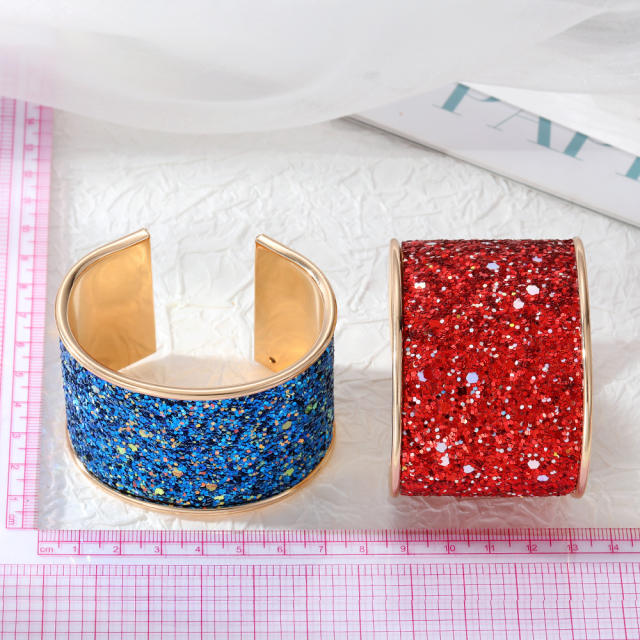 Personality colorful gliter wide bangle