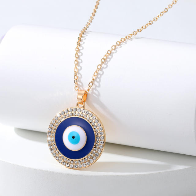Rhinestone blue evil eye pendant necklace