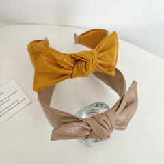 Korean fashion pu leather bow headband