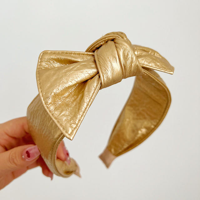 Korean fashion pu leather bow headband