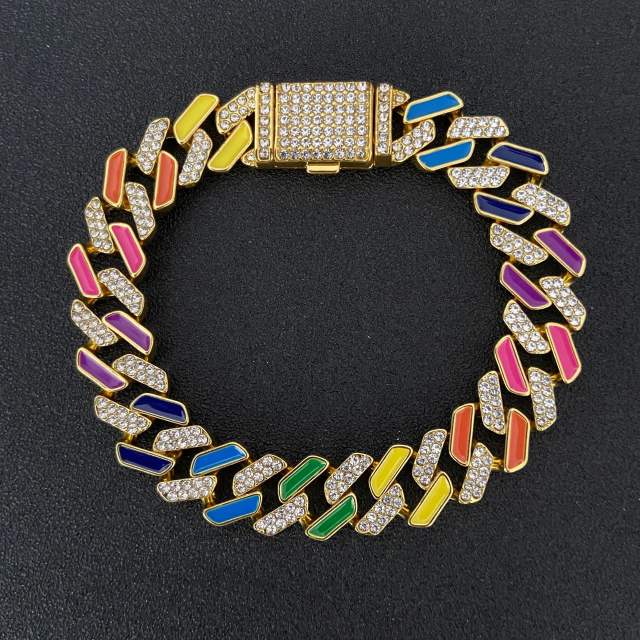 Hiphop colorful enamel alloy cuban chain necklace for men