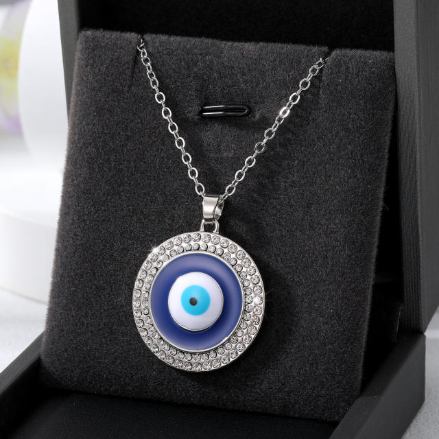 Rhinestone blue evil eye pendant necklace
