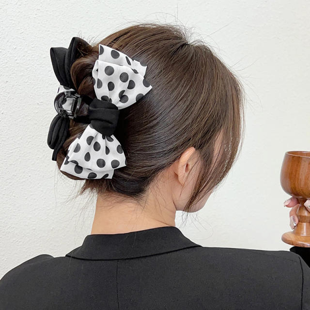 Korean fashion polka dots bow hair claw clips