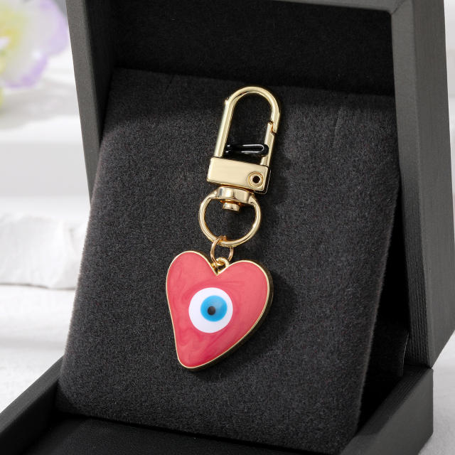 Boho enamel heart evil eye keychain