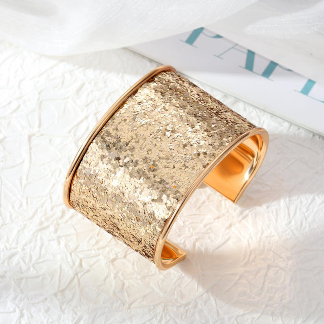 Personality colorful gliter wide bangle