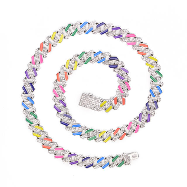 Hiphop colorful enamel alloy cuban chain necklace for men