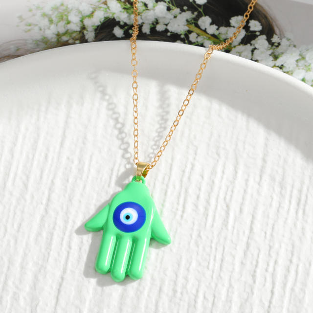 Color enamel alloy hasma pendant necklace