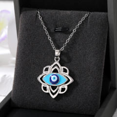 Vintage light blue evil eye alloy pendant necklace