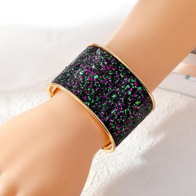 Personality colorful gliter wide bangle