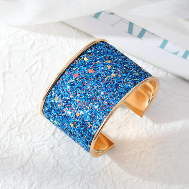 Personality colorful gliter wide bangle