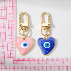 Boho enamel heart evil eye keychain