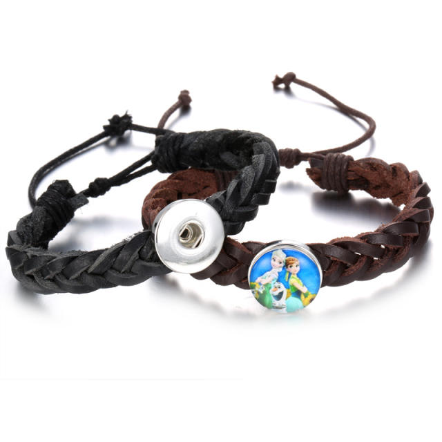Personality pu leather braid snap jewelry bracelet