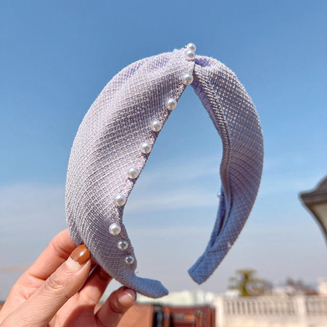 Spring plain color pearl bead twisted headband