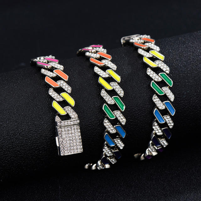 Hiphop colorful enamel alloy cuban chain necklace for men