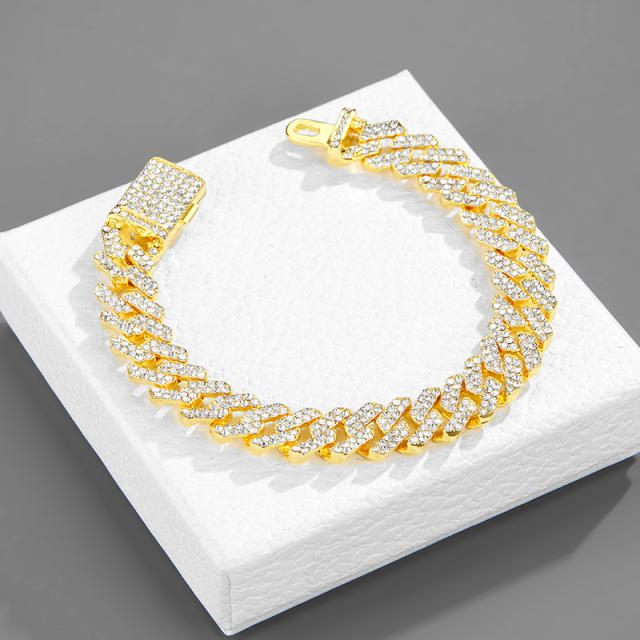 Hiphop punk trend 12mm diamond cuban chain for men