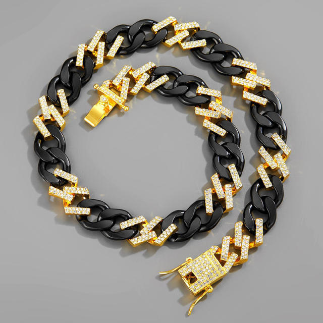 Hiphop rhinestone cuban chain necklace for men