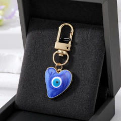 Boho enamel heart evil eye keychain