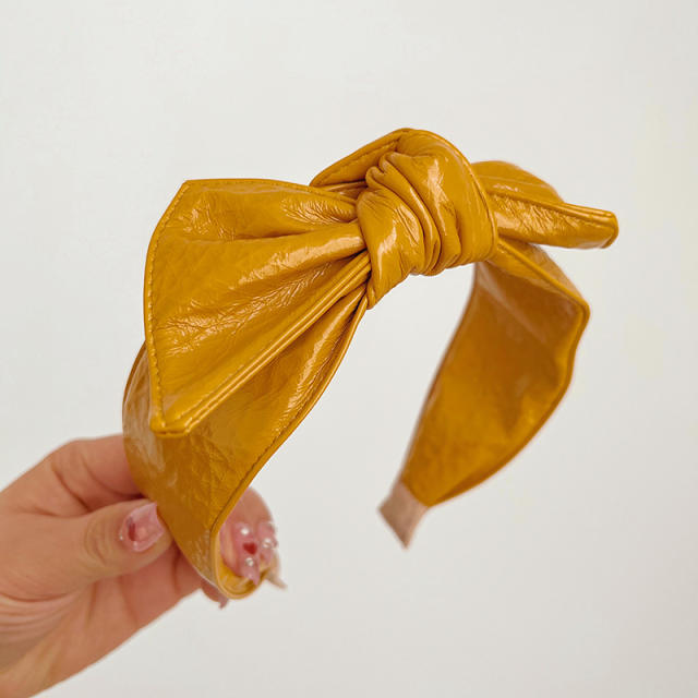 Korean fashion pu leather bow headband