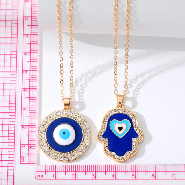 Rhinestone blue evil eye pendant necklace
