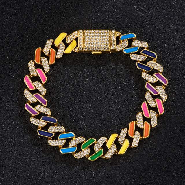 Hiphop colorful enamel alloy cuban chain necklace for men