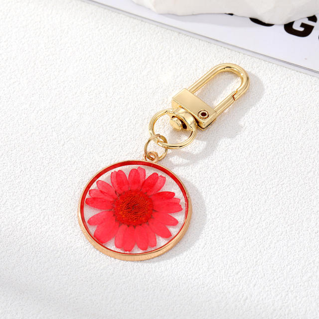 Spring dry flower resin keychain