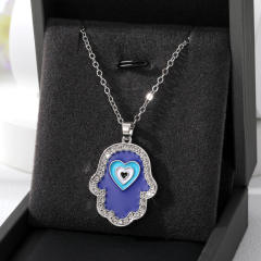 Rhinestone blue evil eye pendant necklace