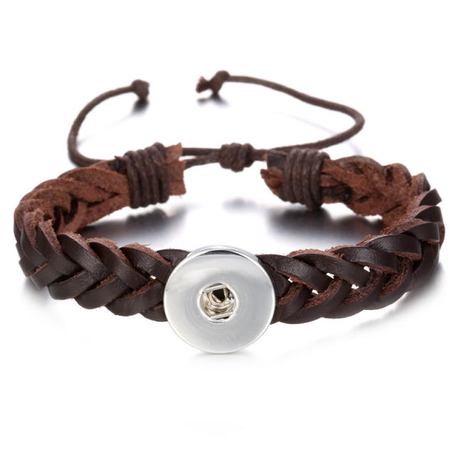 Personality pu leather braid snap jewelry bracelet