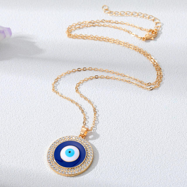 Rhinestone blue evil eye pendant necklace