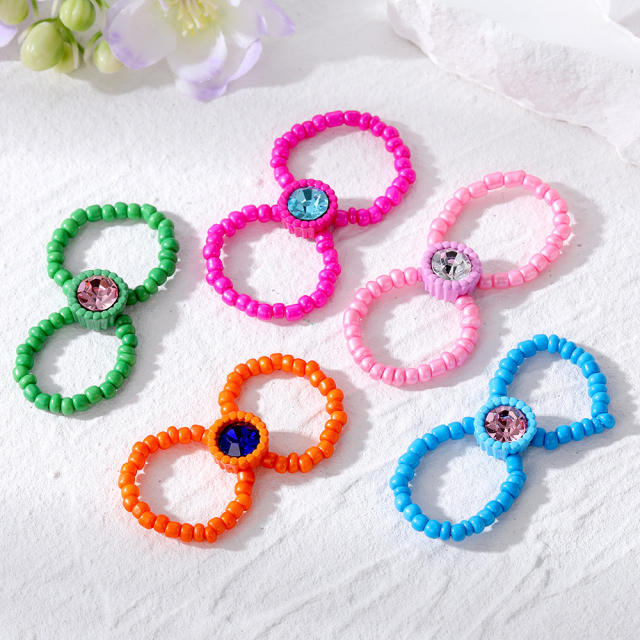 Boho colorful seed bead diy elastic rings