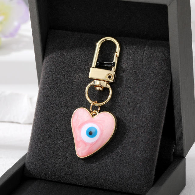 Boho enamel heart evil eye keychain