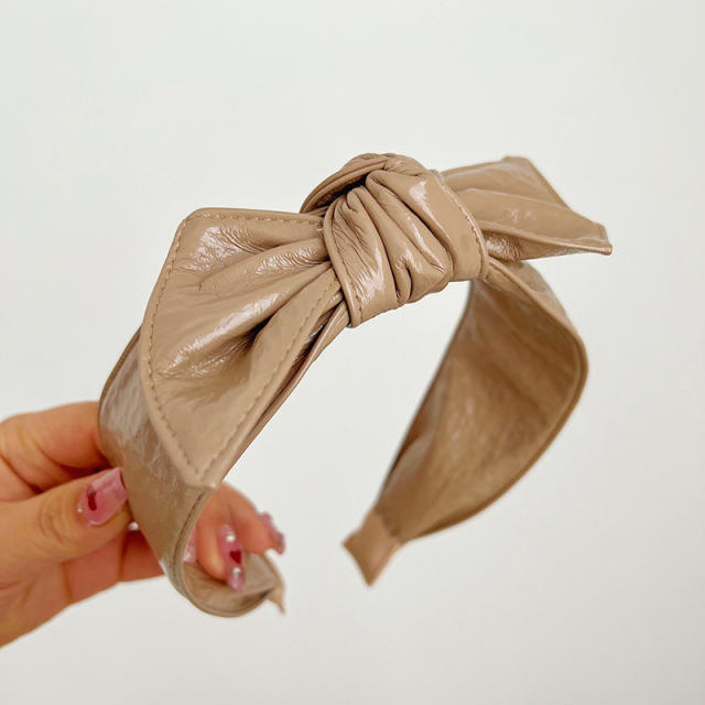 Korean fashion pu leather bow headband