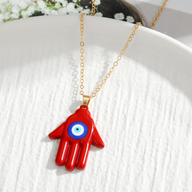 Color enamel alloy hasma pendant necklace