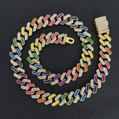 Hiphop colorful enamel alloy cuban chain necklace for men