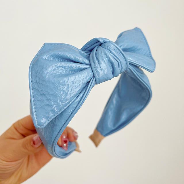 Korean fashion pu leather bow headband
